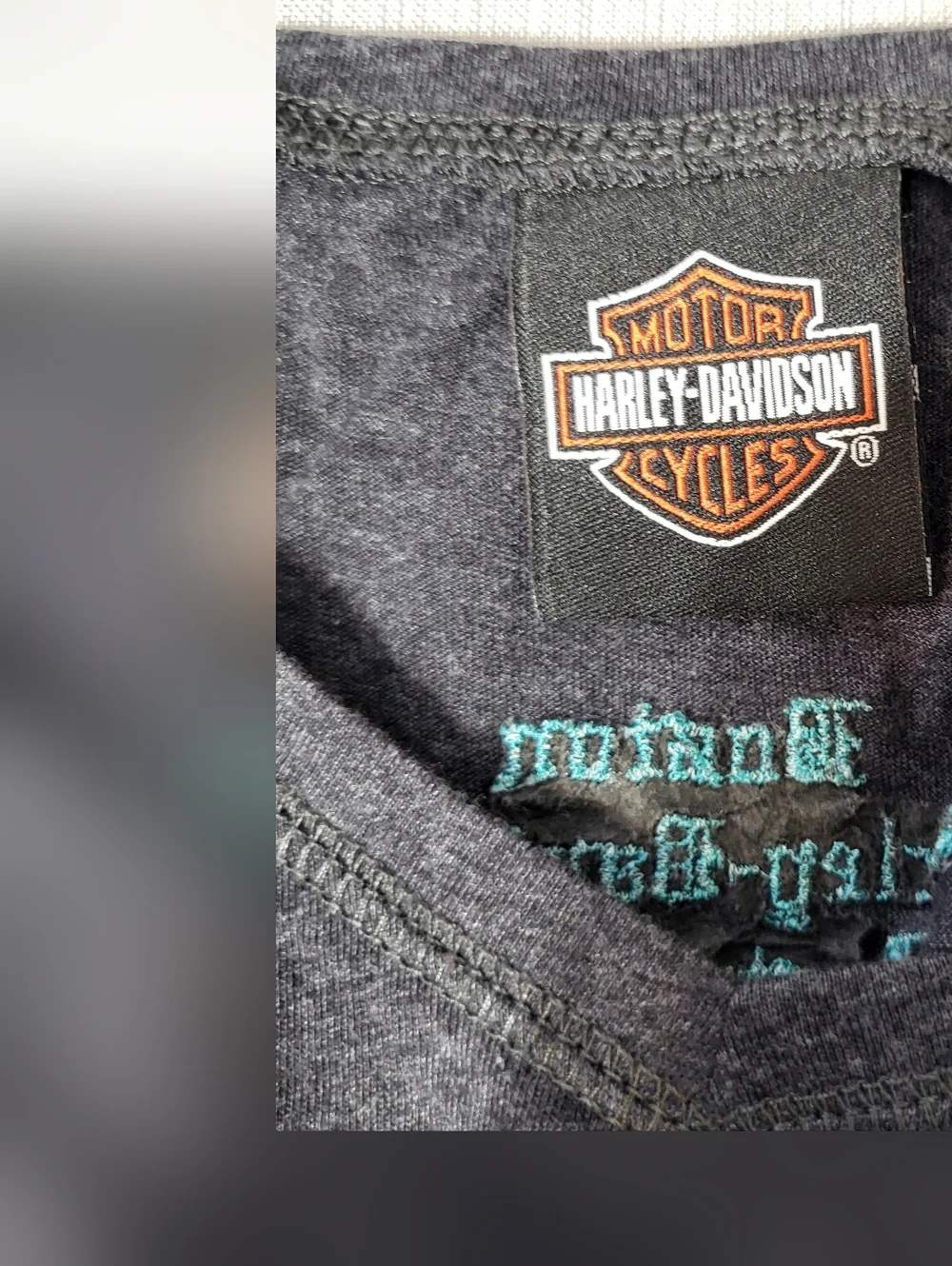 Harley-Davidson Teal & Charcoal V-Neck Raglan Long Sleeve Top, Size Small - Picture 4 of 7